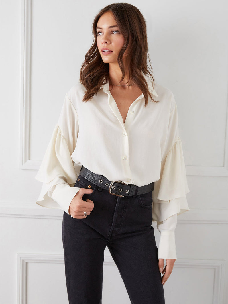 RUFFLE SLEEVE BLOUSE - CREAM