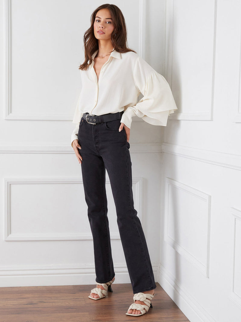 RUFFLE SLEEVE BLOUSE - CREAM