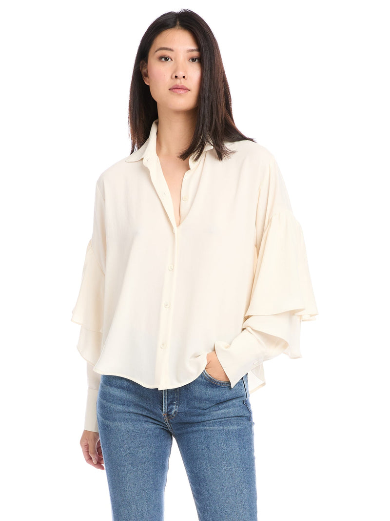 RUFFLE SLEEVE BLOUSE - CREAM