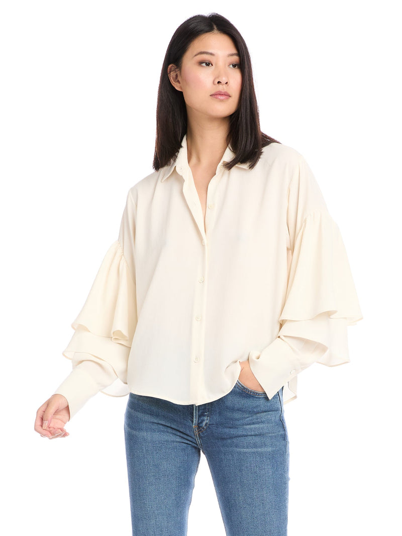 RUFFLE SLEEVE BLOUSE - CREAM