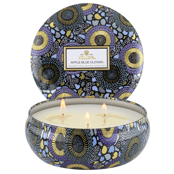 APPLE BLUE CLOVER 3 WICK TIN CANDLE 12oz.