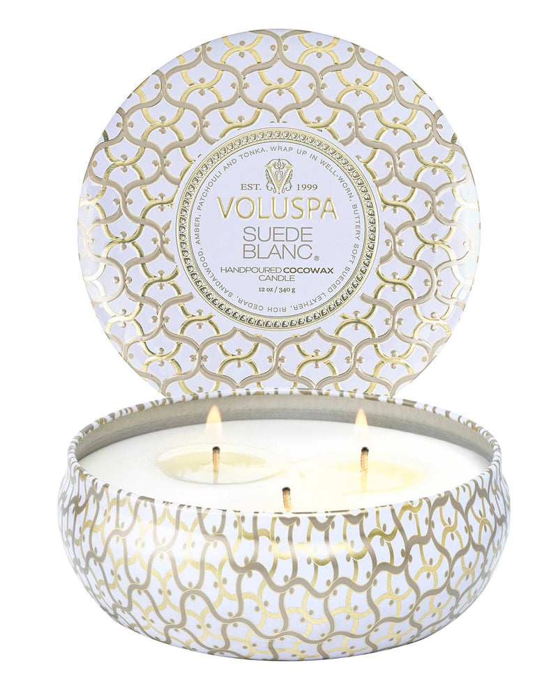 SUEDE BLANC 3 WICK TIN CANDLE 12oz.
