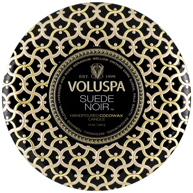 SUEDE NOIR 3 WICK TIN CANDLE 12oz.