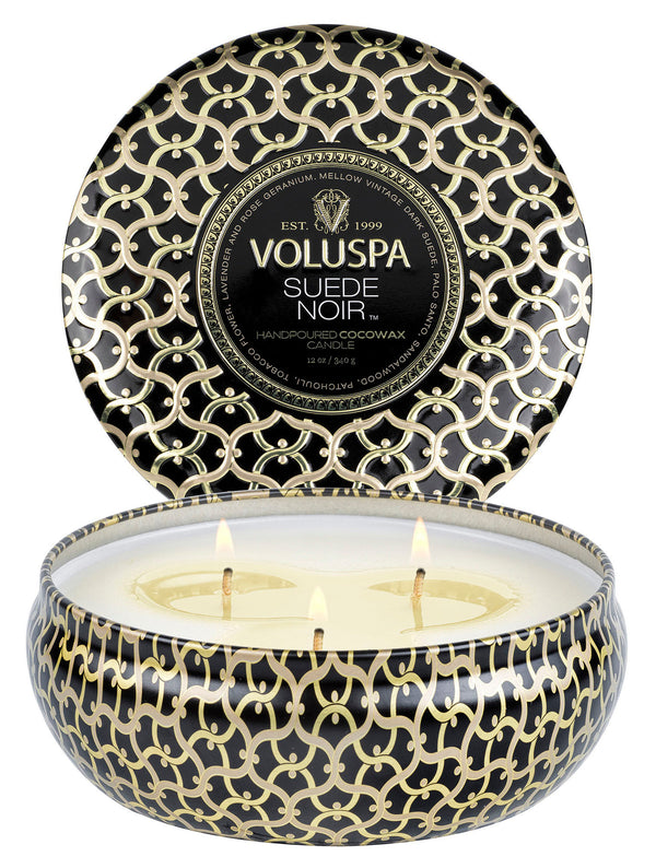 SUEDE NOIR 3 WICK TIN CANDLE 12oz.
