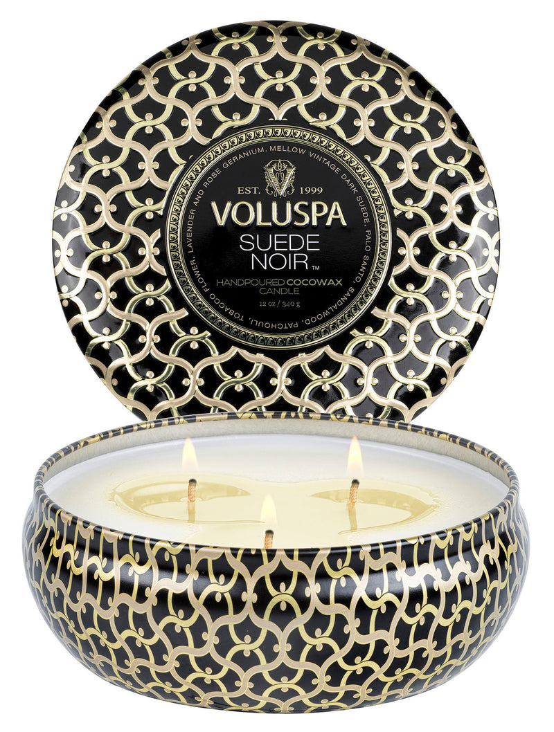 SUEDE NOIR 3 WICK TIN CANDLE 12oz.