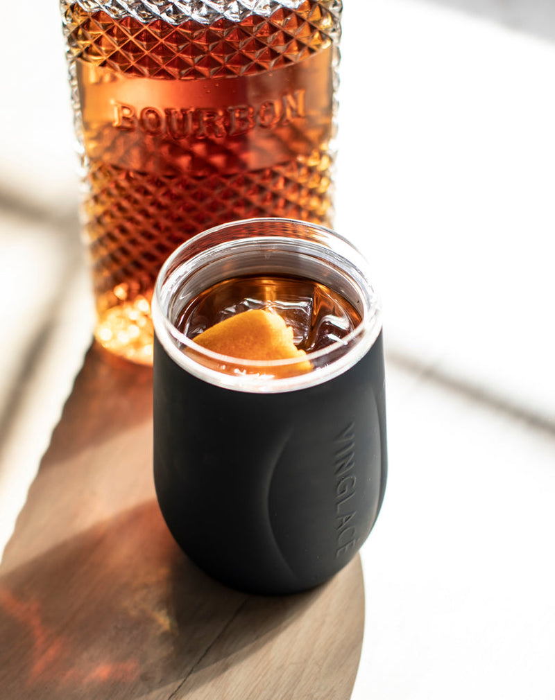 GLASS LINED WINE GLASS - BLACK