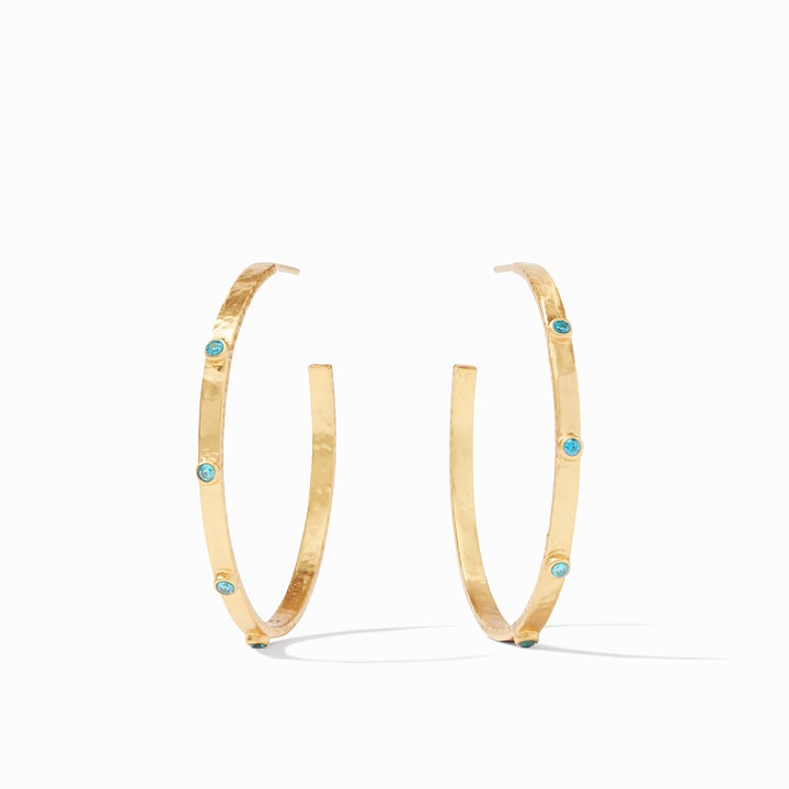 CRESCENT STONE HOOP GOLD - LARGE PACIFIC BLUE CZ