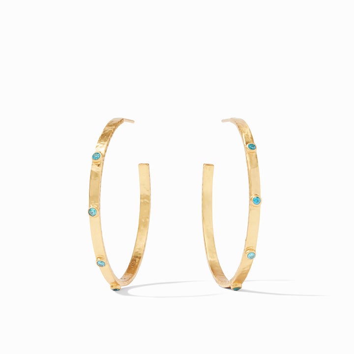 CRESCENT STONE HOOP GOLD - LARGE PACIFIC BLUE CZ