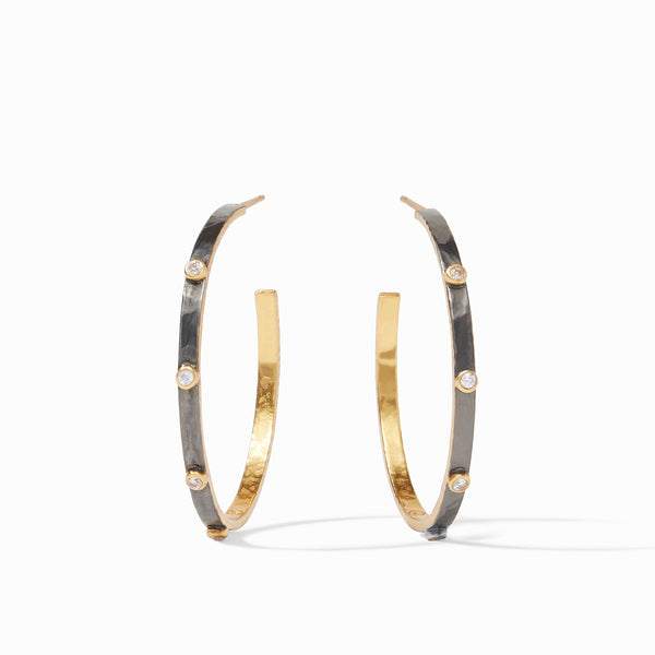 CRESCENT STONE HOOP GOLD - LG MIXED METAL CZ