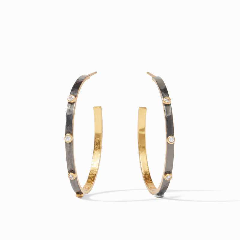 CRESCENT STONE HOOP GOLD - LG MIXED METAL CZ