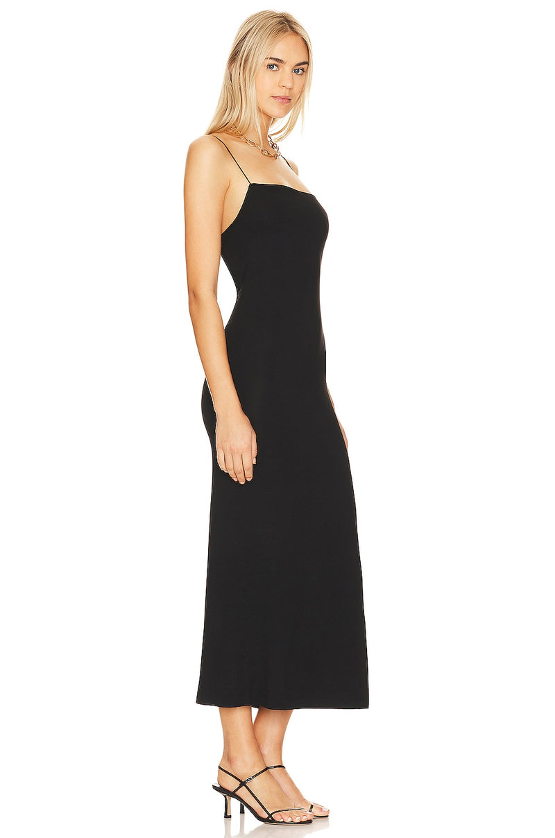 STRAPPY SIDE SLIT MIDI DRESS - BLK