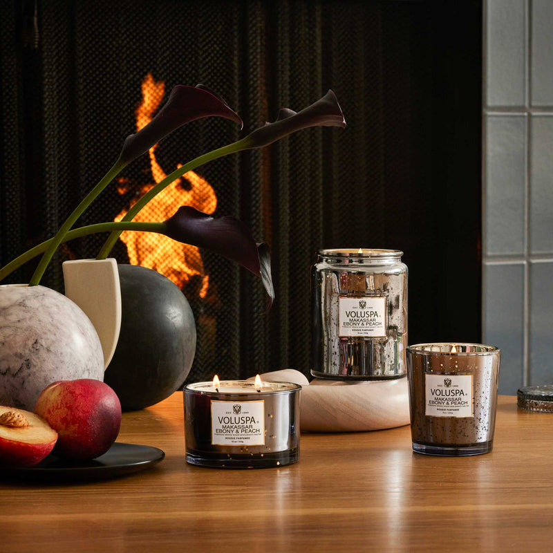 MAKASSAR EBONY & PEACH SPECKLE CANDLE 18oz.