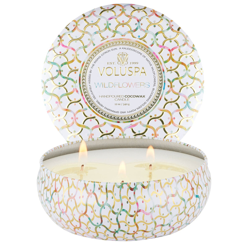 WILDFLOWERS 3 WICK TIN CANDLE 12oz.