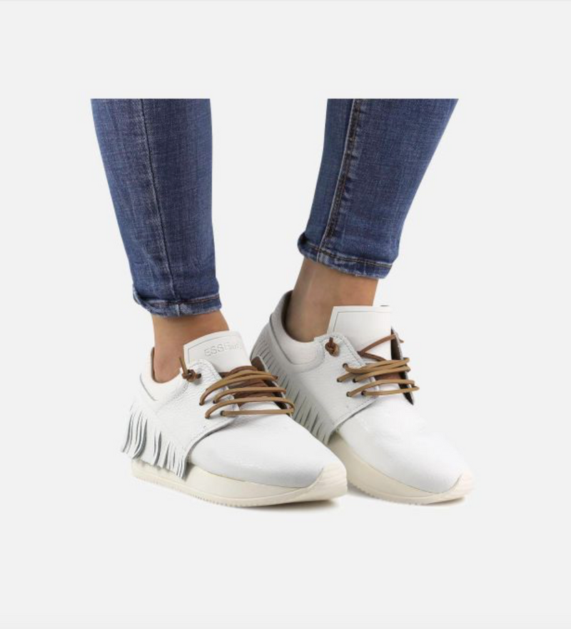 LEATHER FRINGE SNEAKER - WHITE