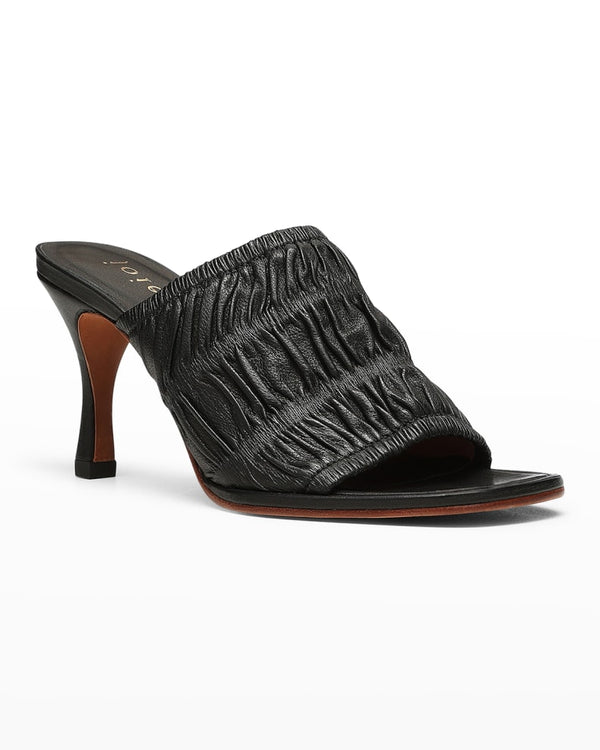 LISA RUCHED LEATHER MULE SANDAL