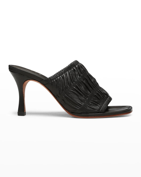 LISA RUCHED LEATHER MULE SANDAL