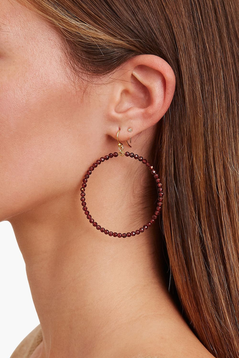 GRAND GARNET HOOP EARRINGS